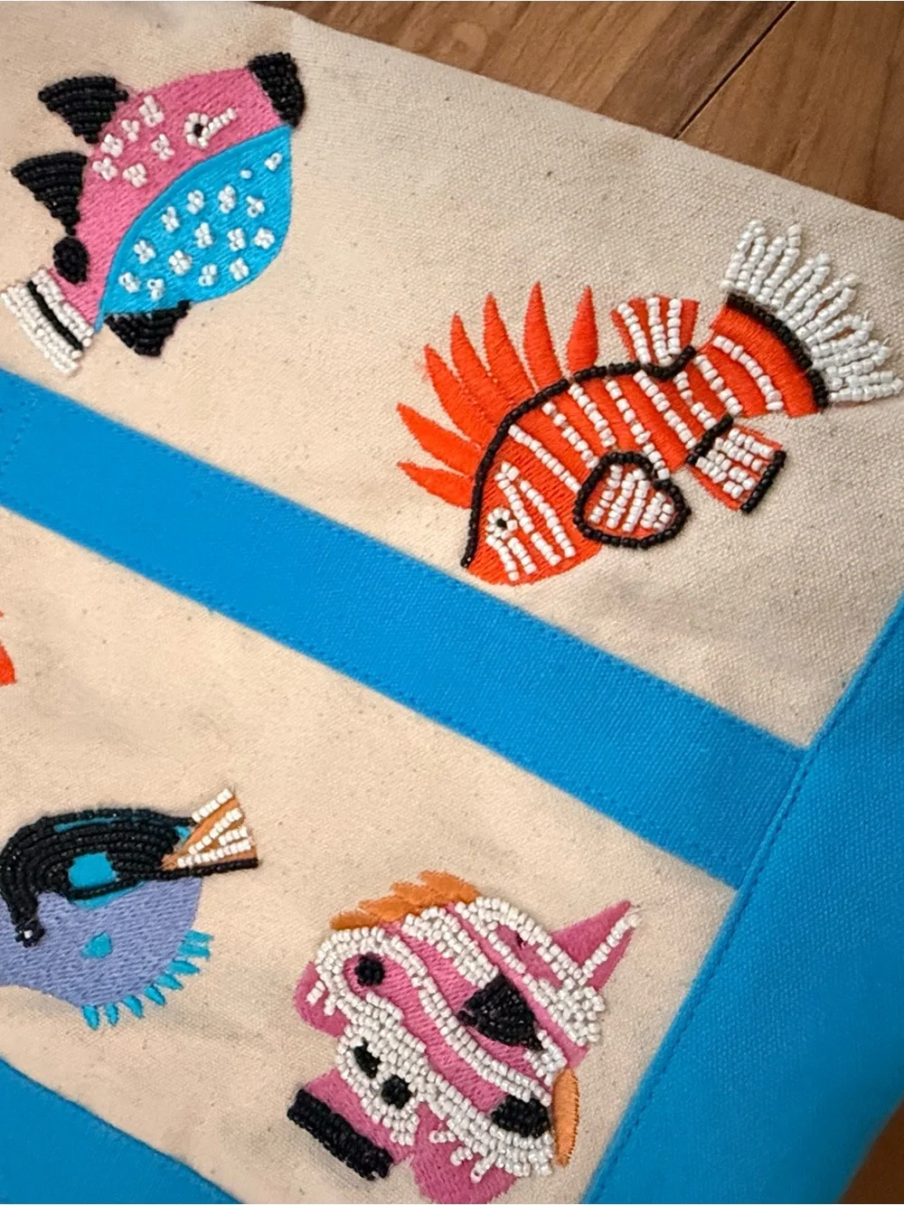 NWT America & Beyond Express Tropical Fish Beaded & Canvas Tote Bag